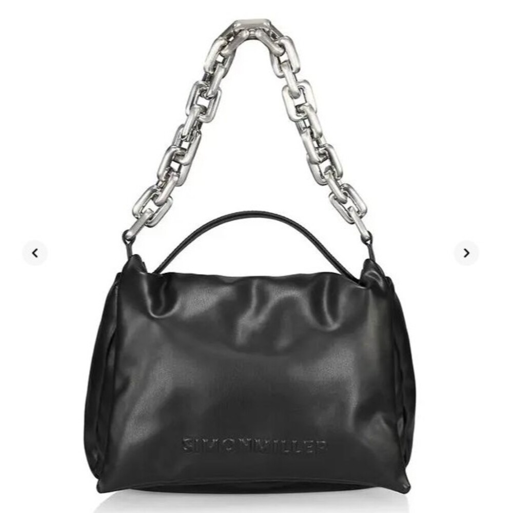 Simon Miller Black Vegan Leather Shoulder Bag with Silver Chain Handle